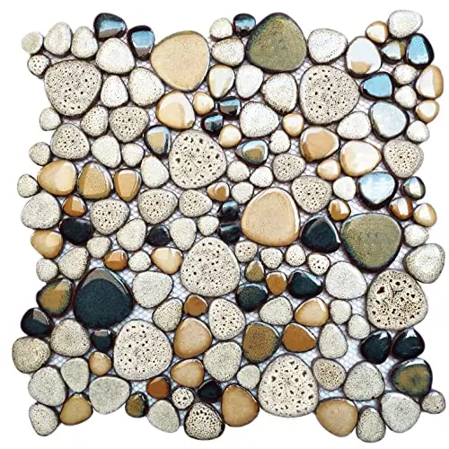 Parrotile beige pebble mosaic shower floor tiles