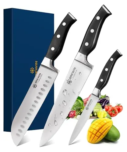 Brewin 3-piece kitchen knife set with stainless steel handles