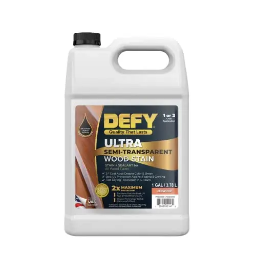 DEFY ultra semi-transparent wood stain and sealer in redwood color
