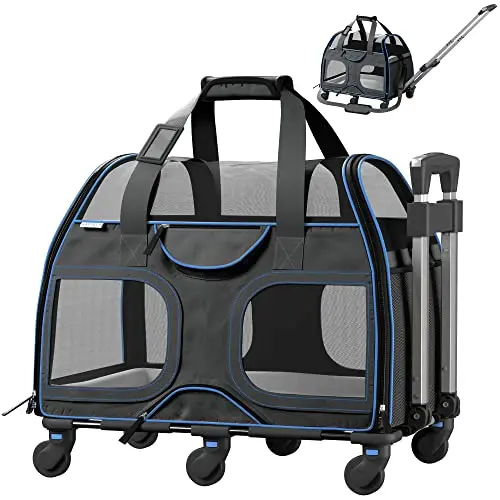 Katziela luxury pet carrier with wheels and mesh top