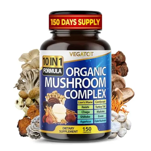 VEGATOT mushroom supplement bottle with capsules