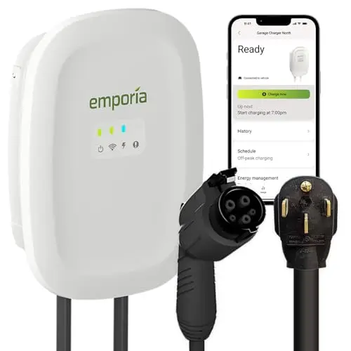 EMPORIA Level 2 EV Charger with white housing and J1772 connector