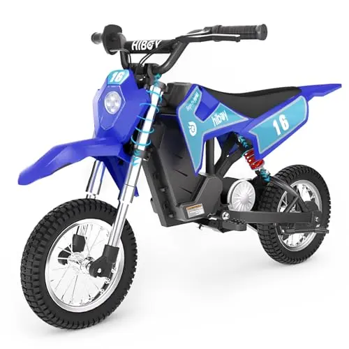 Hiboy DK1 electric dirt bike for kids with blue frame and knobby tires
