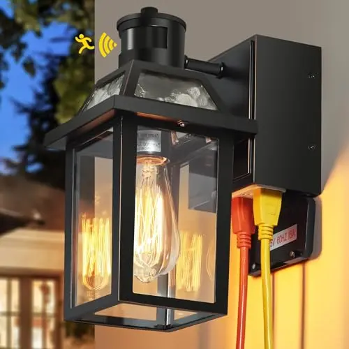 Yisuro outdoor light fixture with built-in GFCI outlet and motion sensor