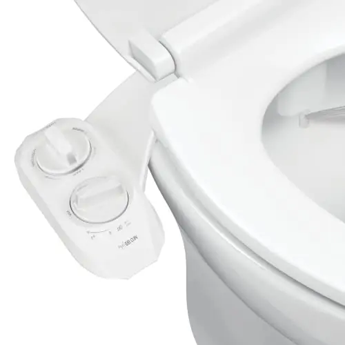 LUXE Bidet NEO 185 Plus showing sleek white design with dual nozzles