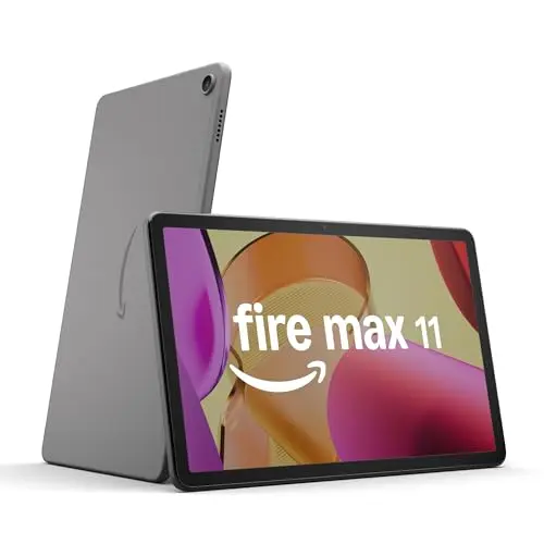 Amazon Fire Max 11 tablet with large 11-inch display showing a movie