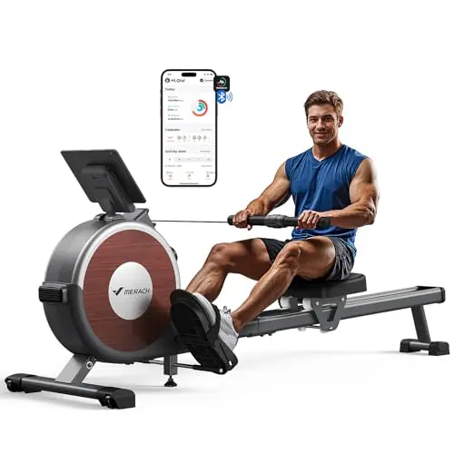 MERACH magnetic rowing machine with dual slide rail and LCD monitor