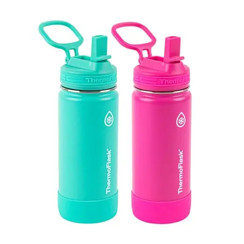 ThermoFlask kids water bottles 2-pack in aquamarine and storm pink colors