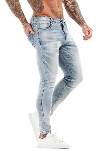 GINGTTO Mens Skinny Jeans with stretch flex waist showing the tapered leg design