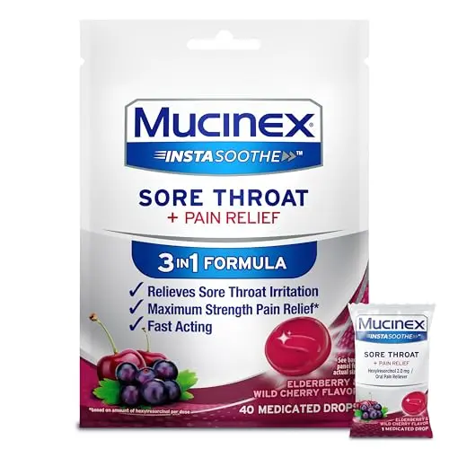 Mucinex Instasoothe Sore Throat Relief lozenges package