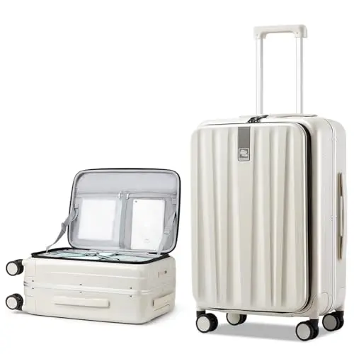 HANKE ivory white hard shell suitcase with top opening design