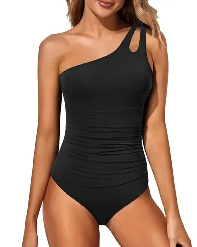 Holipick one shoulder one piece swimsuit in black