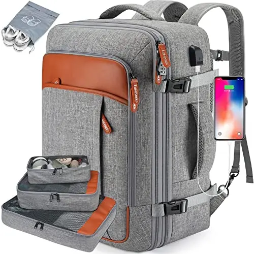 LUMESNER expandable travel backpack with multiple compartments and packing cubes
