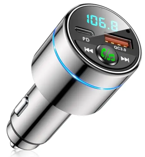 FOCBYE Bluetooth car adapter with all-metal construction and blue ring light