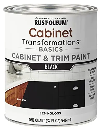 Rust-Oleum cabinet paint in semi-gloss black for bathroom cabinets