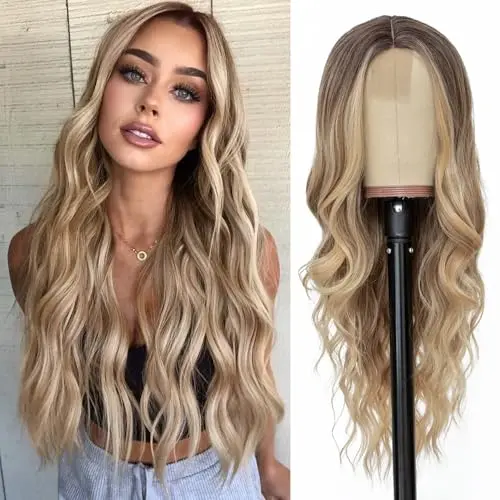 NAYOO long ombre blonde wavy wig with middle part