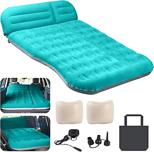 AKUDY SUV air mattress set up in car trunk with footrests