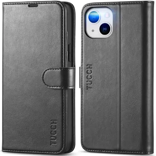 TUCCH wallet phone case for iPhone 14 Plus with RFID blocking and magnetic closure