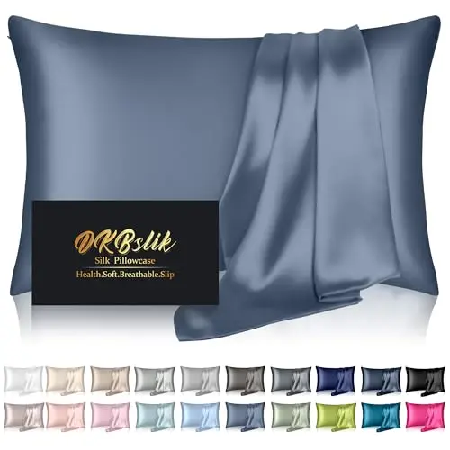 DKBslik ash blue silk pillowcase with zipper closure