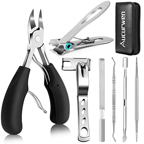 Aucurwen rotating head toenail clippers set for thick nails with multiple tools
