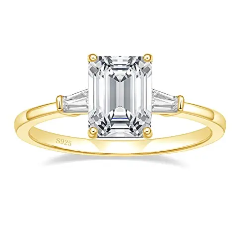 EAMTI sterling silver engagement ring with emerald cut cubic zirconia stones