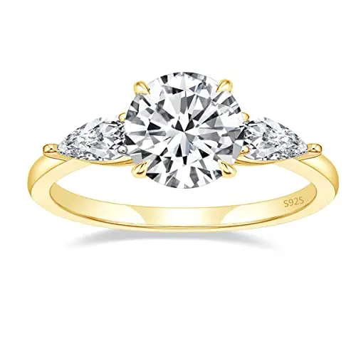 EAMTI sterling silver round cut three stone engagement ring