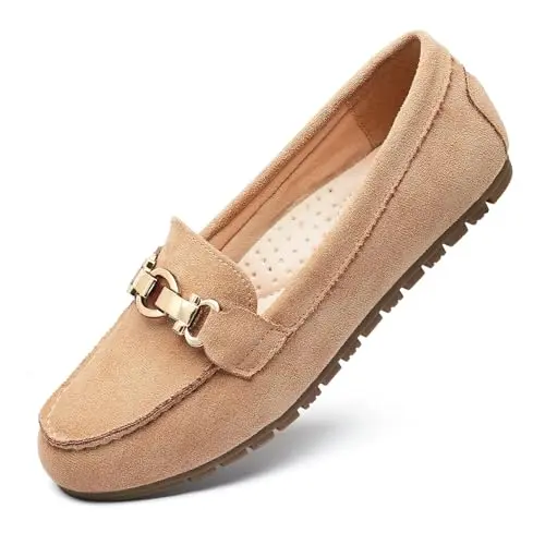 Cvistpieo women's beige suede loafers with memory foam