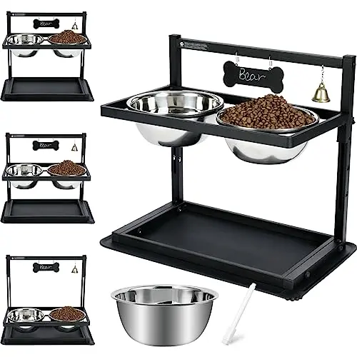 SHAINFUN adjustable elevated dog bowls with bell and name plaque