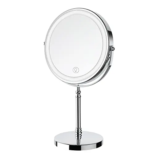 DEIOVWXS Lighted Makeup Mirror with double-sided magnification and chrome finish