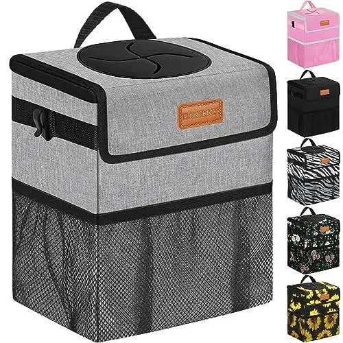 ELONGRIVER car trash can hanging from headrest with storage pockets