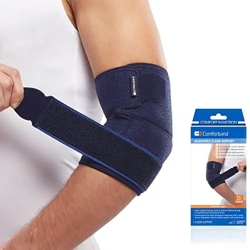 Comforband adjustable elbow brace with therapeutic neoprene