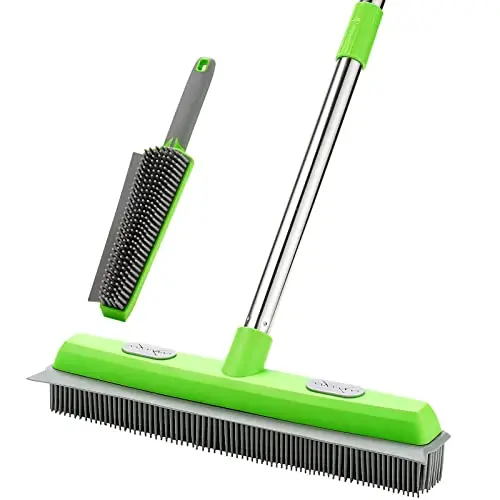Homilifibra green rubber broom with long handle for pet hair removal