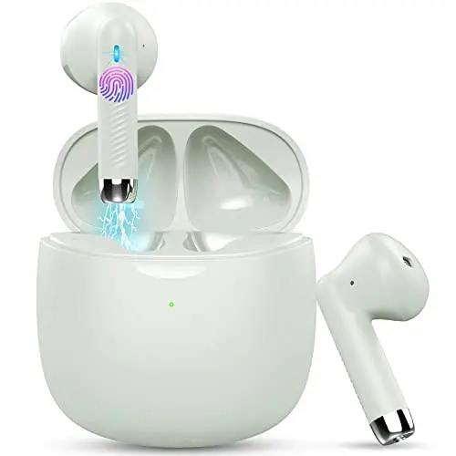Jxrev J51 wireless earbuds in green charging case