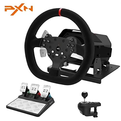 PXN V10 force feedback racing wheel with 6+1 speed shifter and magnetic pedals