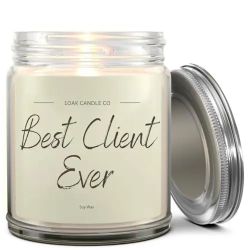 1OAK vanilla scented soy candle with Best Client Ever message