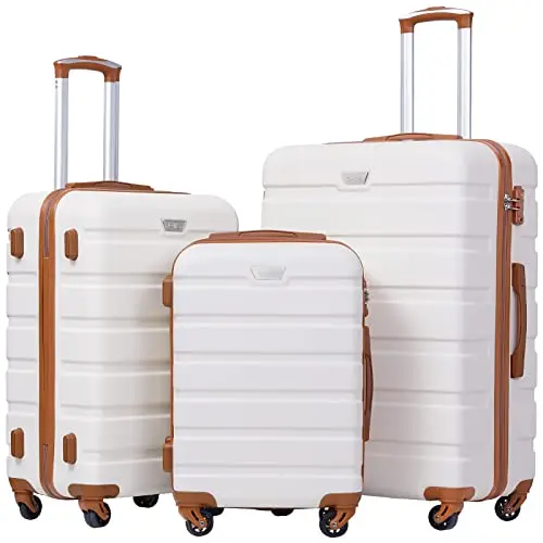 COOLIFE apricot white 3-piece hardshell luggage set