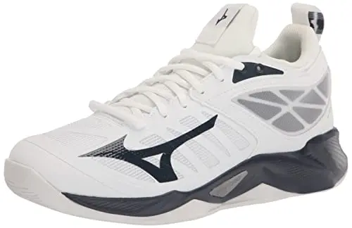 Mizuno Wave Dimension women's volleyball shoe in white and navy