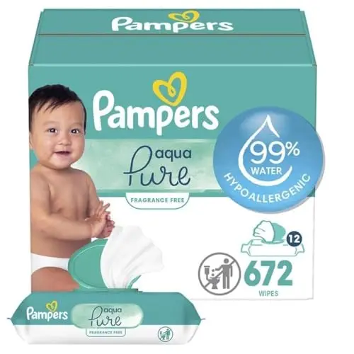 Pampers Aqua Pure baby wipes showing 99% water formula