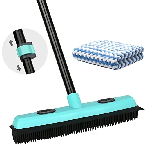 KeFanta blue rubber broom with telescoping handle for pet hair removal
