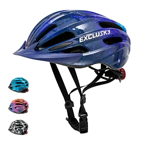 EXCLUSKY kids bike helmet with starry sky design and LED light