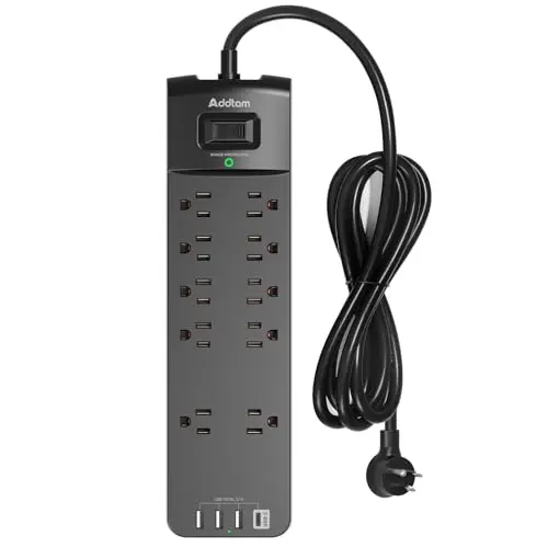 Addtam surge protector with 10 outlets and USB ports