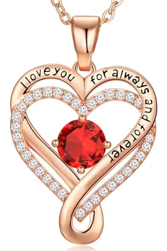 Poekio rose gold infinity heart necklace with birthstone detail