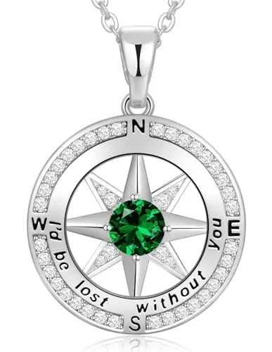 Peeshow compass emerald birthstone necklace with romantic message