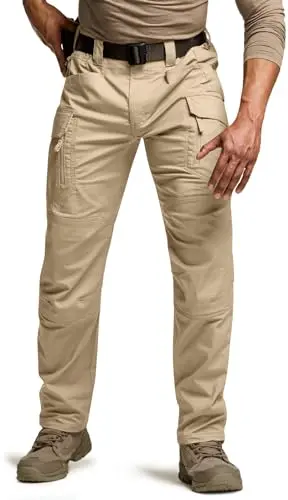 CQR Men's Tactical Khaki Pants showing multiple cargo pockets