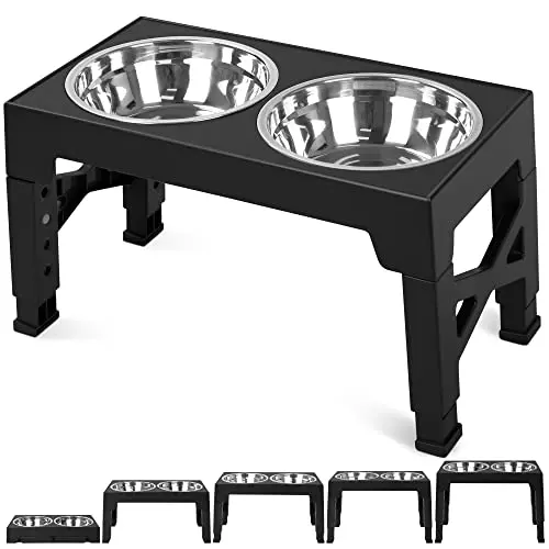 Niubya adjustable elevated dog bowls in black with five height settings