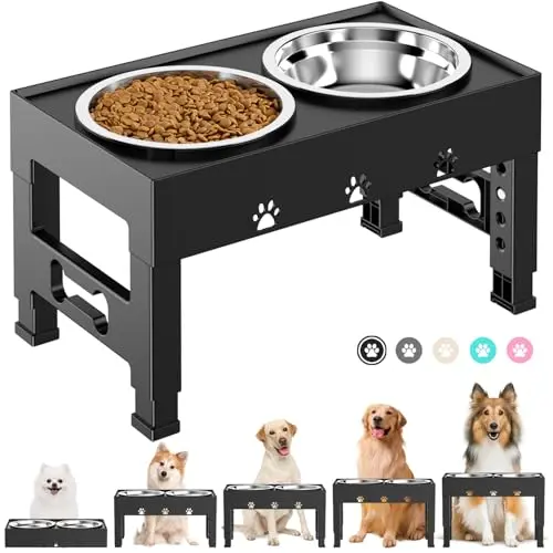 LAKIPETN adjustable elevated dog bowls in black with foldable legs