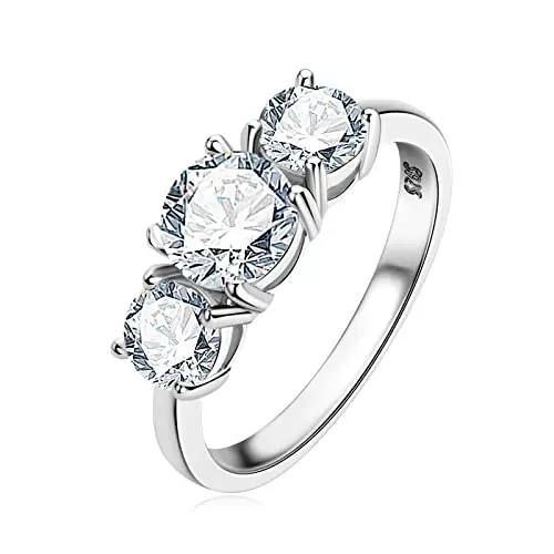 AINUOSHI moissanite engagement ring with three round stones on silver band