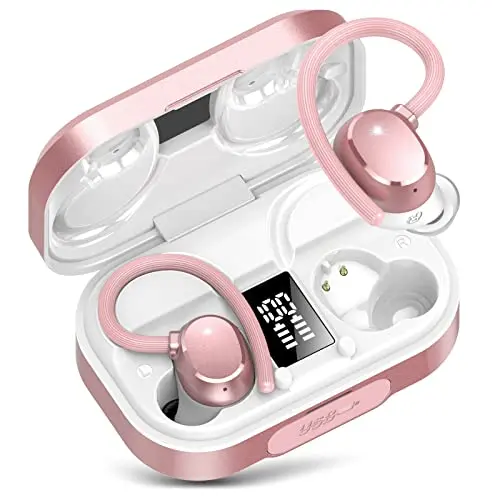 KT1 Q25 wireless earbuds with ear hooks in rose gold