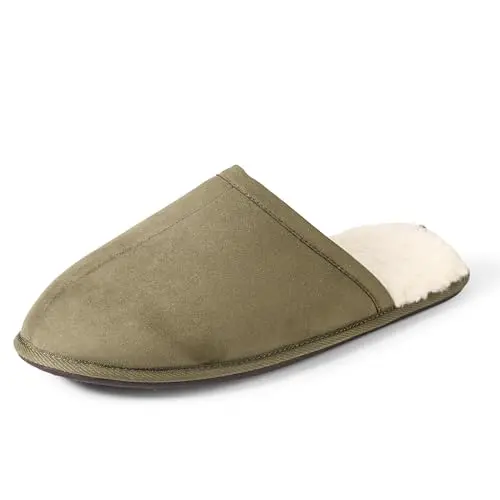 Amazon Essentials men's cozy slippers in dark olive microsuede