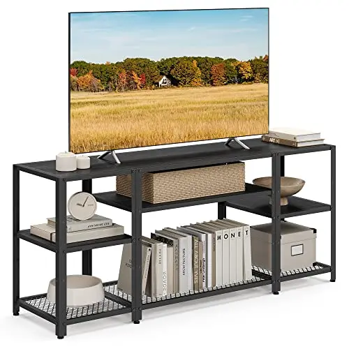 VASAGLE industrial TV stand with open shelves